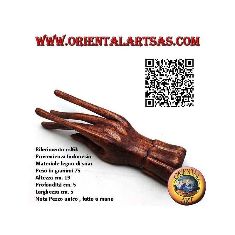 Sculpture exhibitor for jewelry "standing hand" in suar wood 19 cm