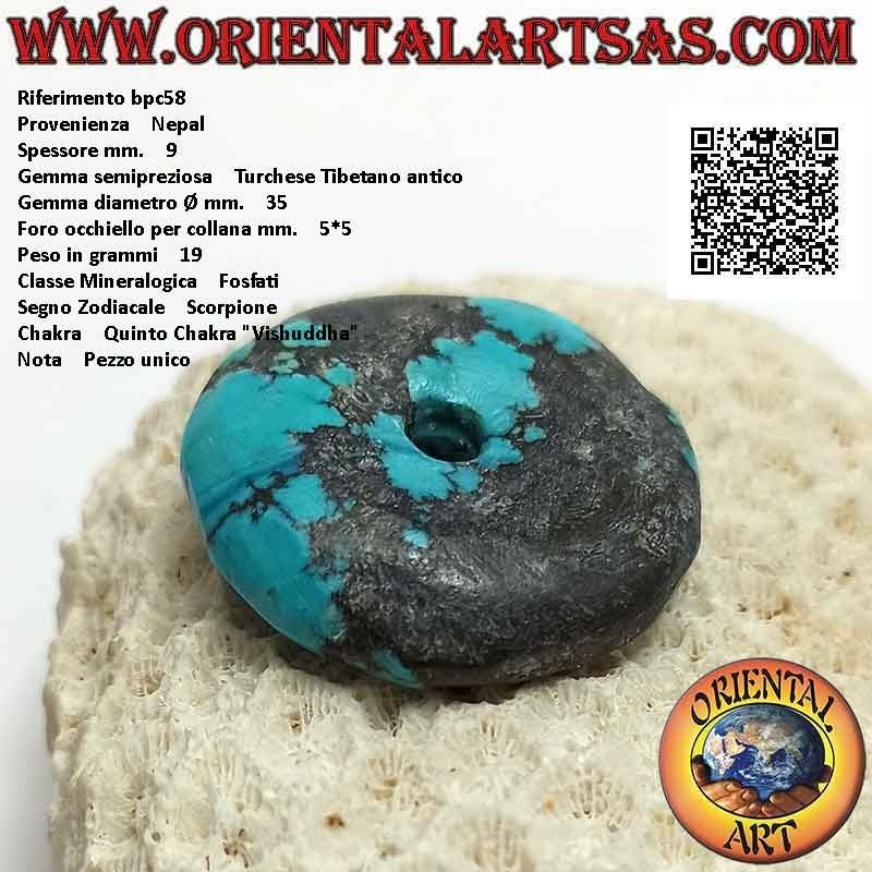 35mm Antique Tibetan Turquoise Donut / Disc Pendant. Ø (cord included)