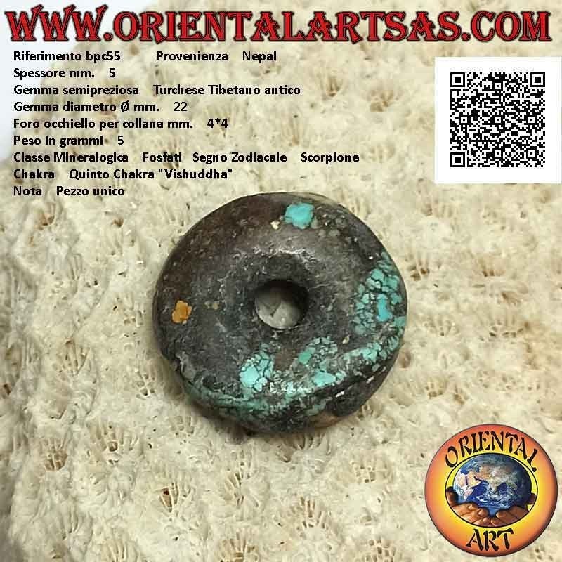 22mm Antiker tibetanischer Türkis Donut / Disc-Anhänger. Ø (Kabel im Lieferumfang enthalten)