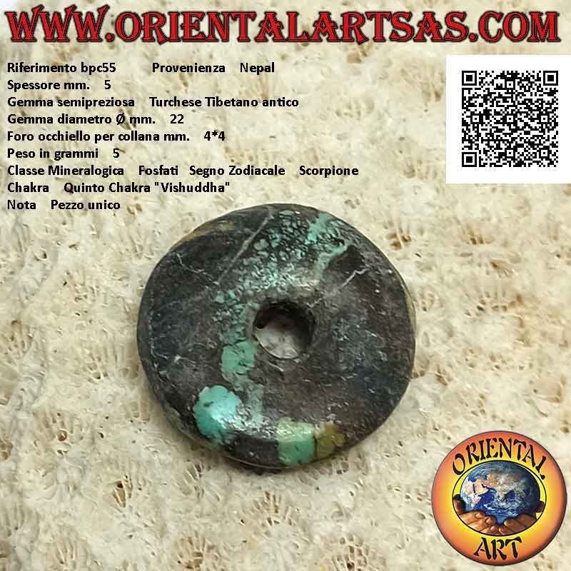 22mm Antiker tibetanischer Türkis Donut / Disc-Anhänger. Ø (Kabel im Lieferumfang enthalten)