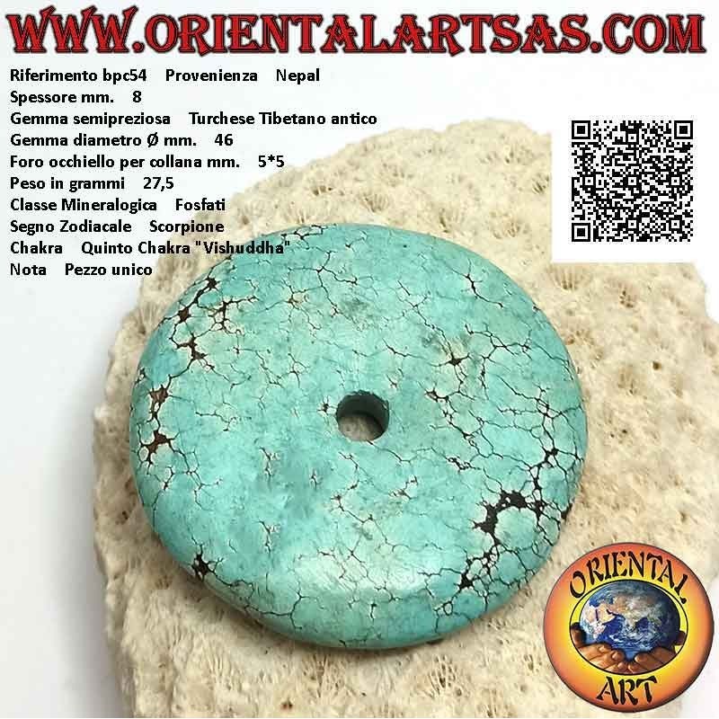 46mm Antiker tibetanischer Türkis Donut / Disc-Anhänger. Ø (Kabel im Lieferumfang enthalten)