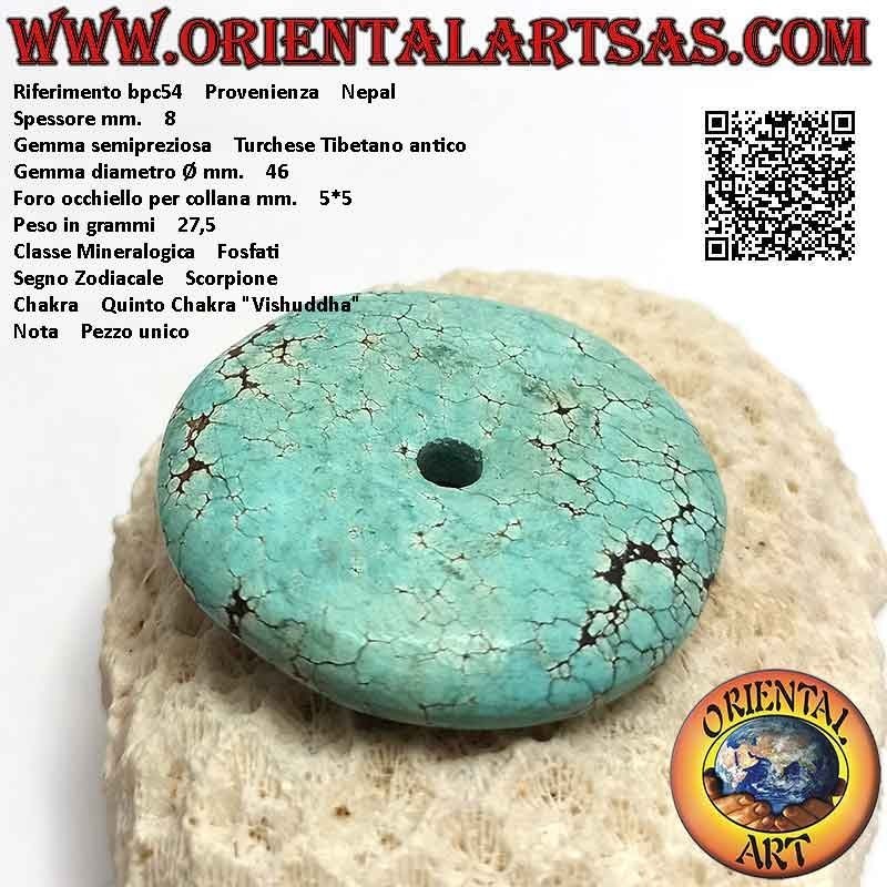 46mm Antiker tibetanischer Türkis Donut / Disc-Anhänger. Ø (Kabel im Lieferumfang enthalten)