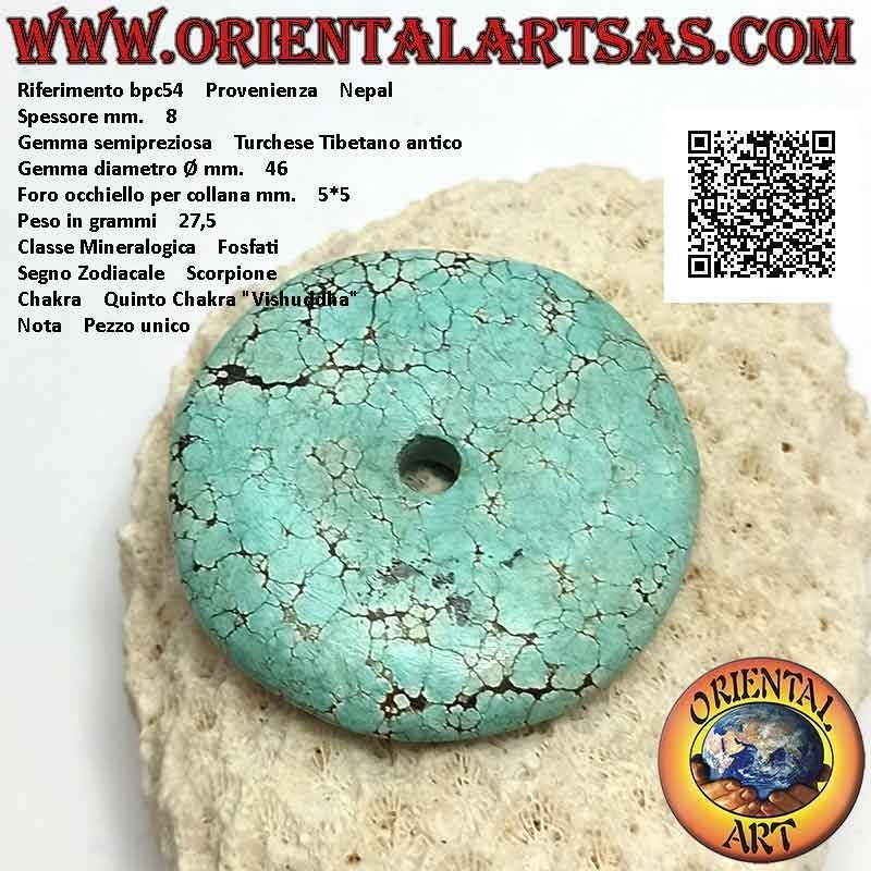 Ciondolo a disco/ciambella in turchese tibetano antico da 46 mm. Ø (cordoncino incluso)