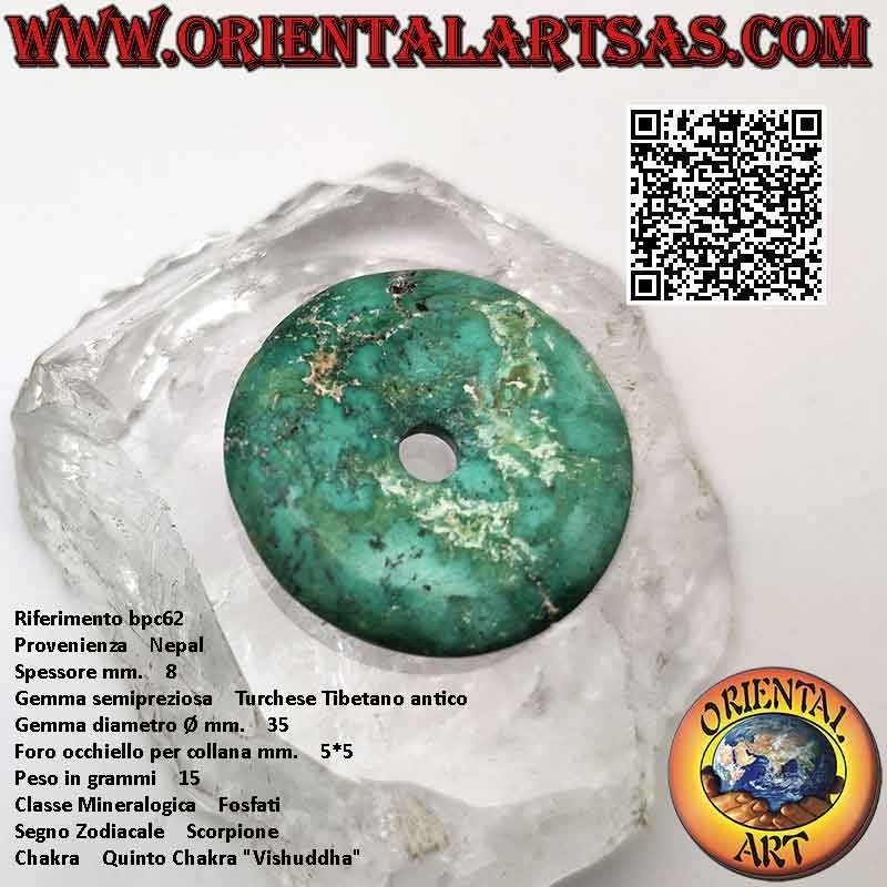 35 mm antiker tibetischer Türkis-Donut / Disc-Anhänger. Ø (inkl. Kabel)