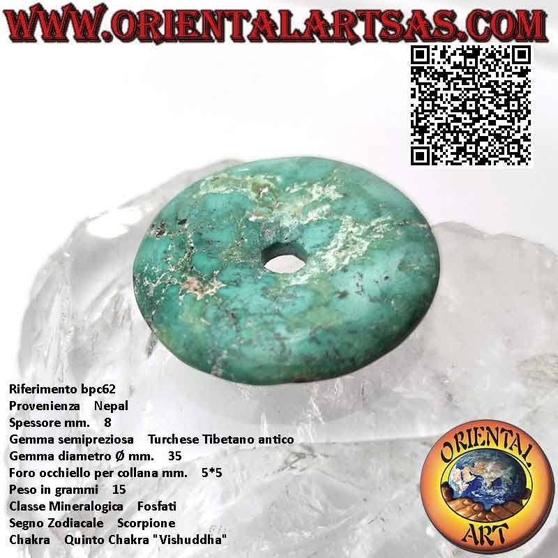 35mm Antique Tibetan Turquoise Donut / Disc Pendant. Ø (cord included)