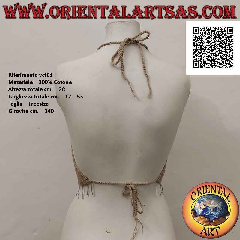 Top A-line crochet beige avec perles multicolores en coton fait main (taille libre)