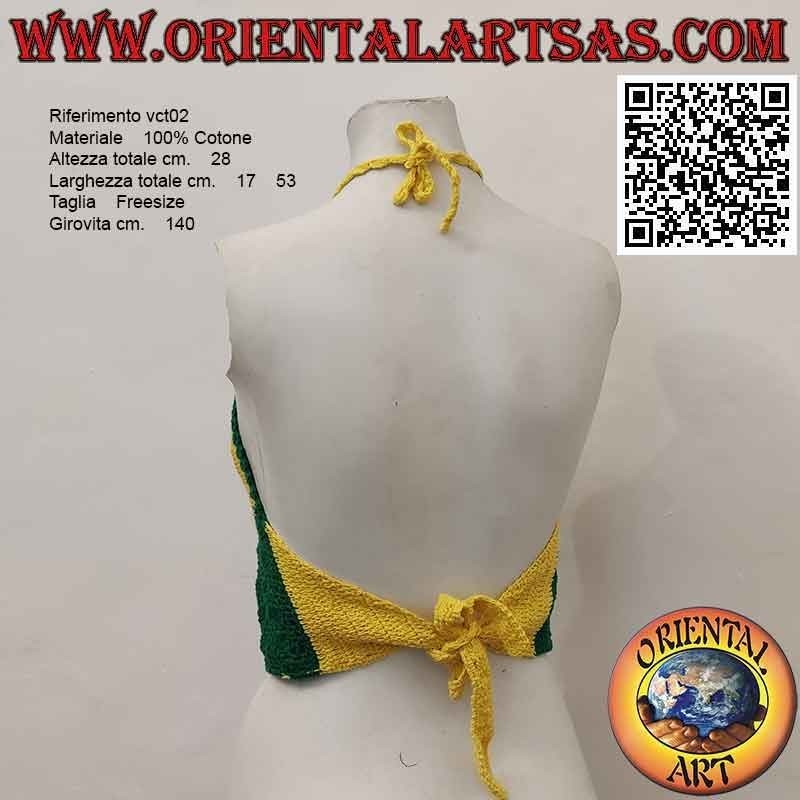 Top crochet vert et jaune avec bande de coton à la main (taille libre)