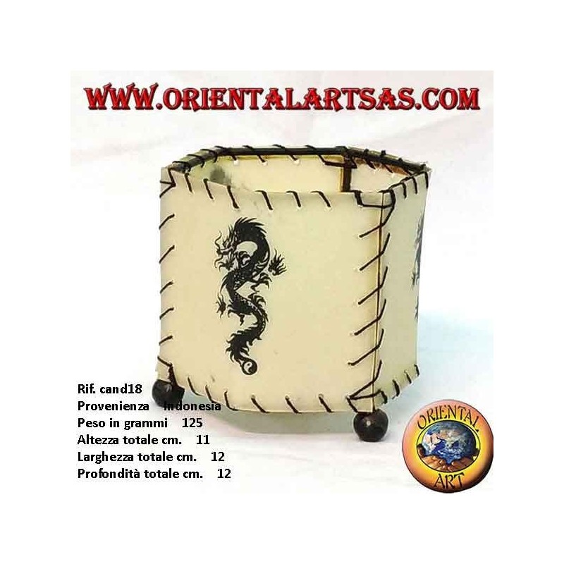 Leather gown holder, hexagonal prism with dragon drawn