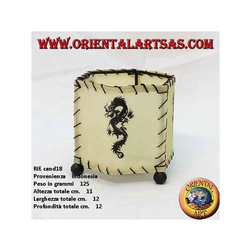 Leather gown holder, hexagonal prism with dragon drawn