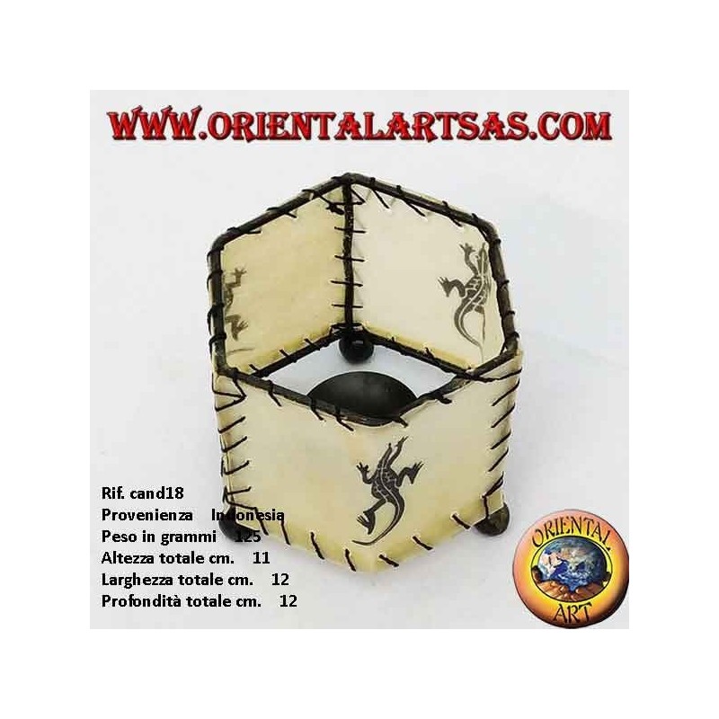 Leather grip holder, hexagonal prism with drawn gecko