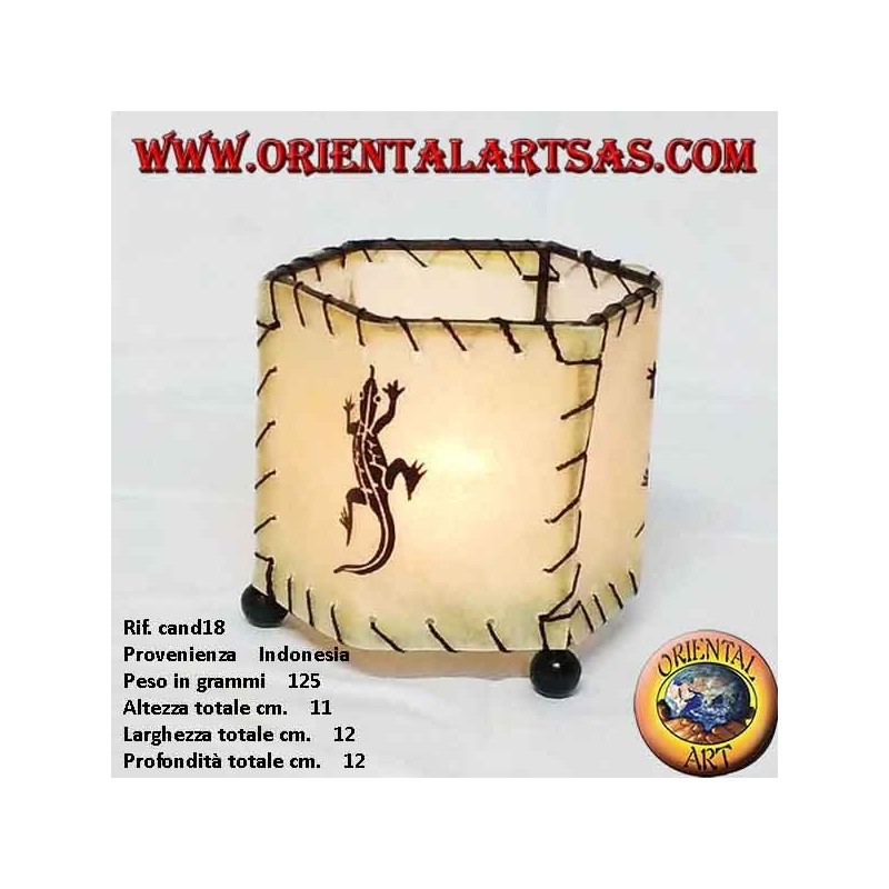 Leather grip holder, hexagonal prism with drawn gecko