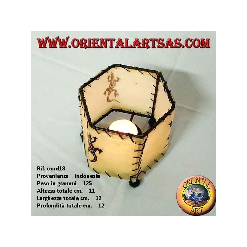 Leather grip holder, hexagonal prism with drawn gecko