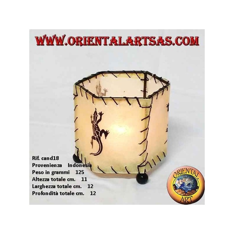 Leather grip holder, hexagonal prism with drawn gecko