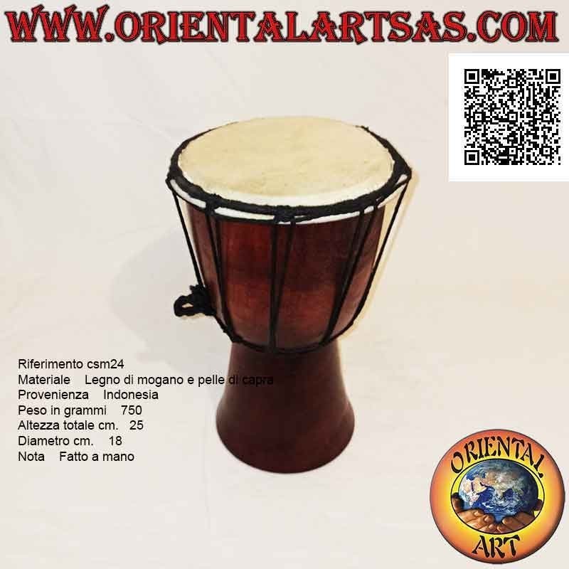 25 cm "simple" djembé bongo, dark walnut color, in mahogany wood and goatskin