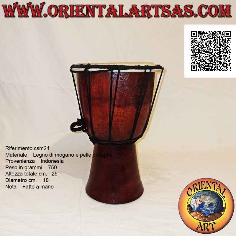 Bongo djembé "simple" de 25 cm, color nogal oscuro, en madera de caoba y piel de cabra