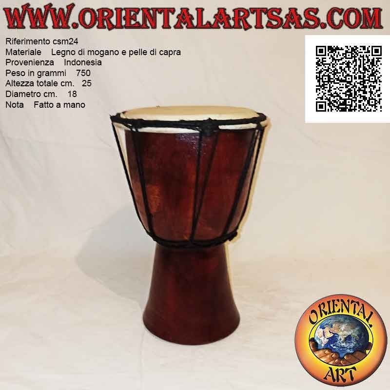 Bongo djembé "simple" 25 cm, couleur noyer foncé, en bois d'acajou et cuir de chèvre