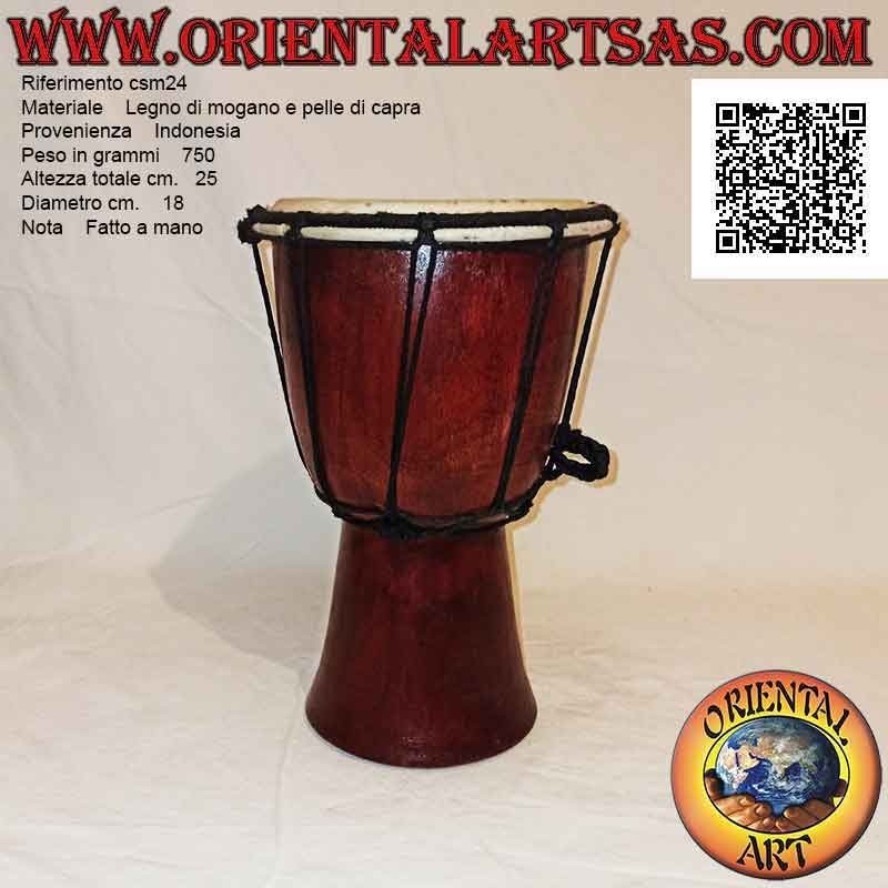 25 cm "simple" djembé bongo, dark walnut color, in mahogany wood and goatskin