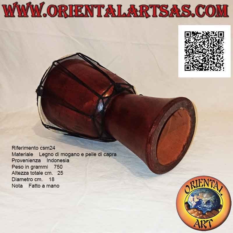 Bongo djembé "semplice" da 25 cm, colore noce scuro, in legno di mogano e pelle di capra