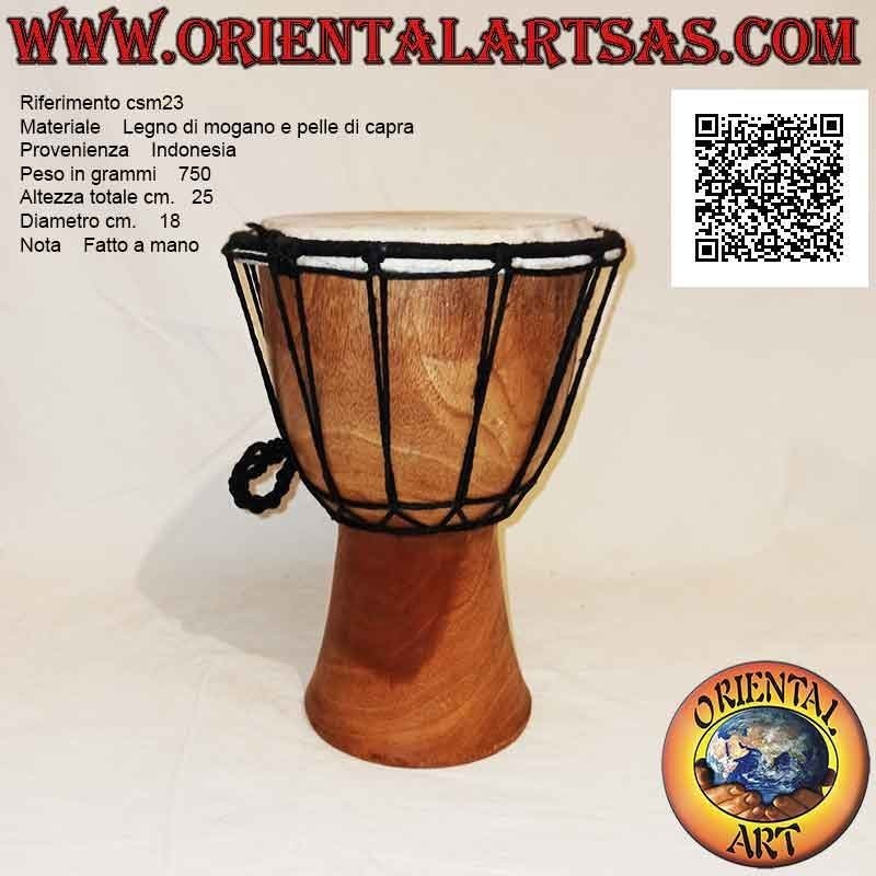 25 cm "simple" djembé bongo, light color, in mahogany wood and goatskin