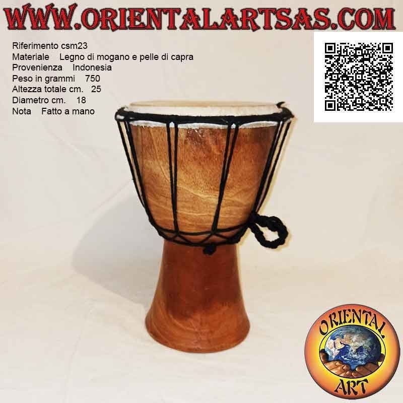Bongo djembé "semplice" da 25 cm, colore chiaro, in legno di mogano e pelle di capra