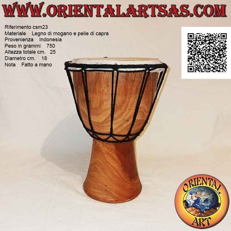 Bongo djembé "semplice" da 25 cm, colore chiaro, in legno di mogano e pelle di capra