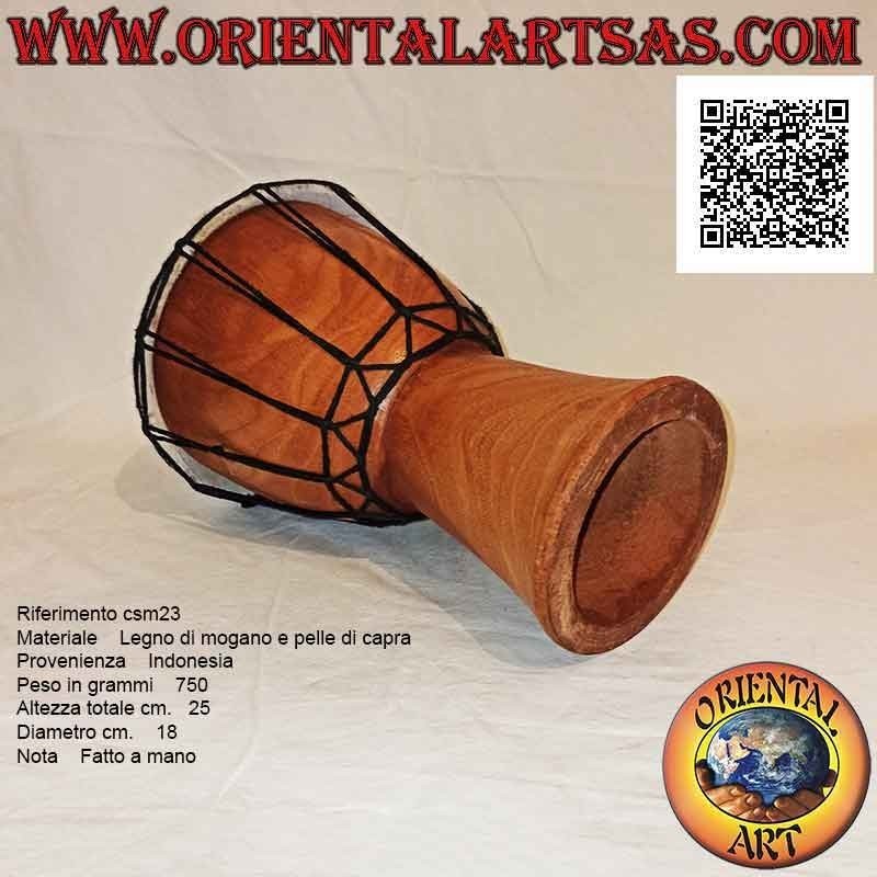 Bongo djembé "semplice" da 25 cm, colore chiaro, in legno di mogano e pelle di capra