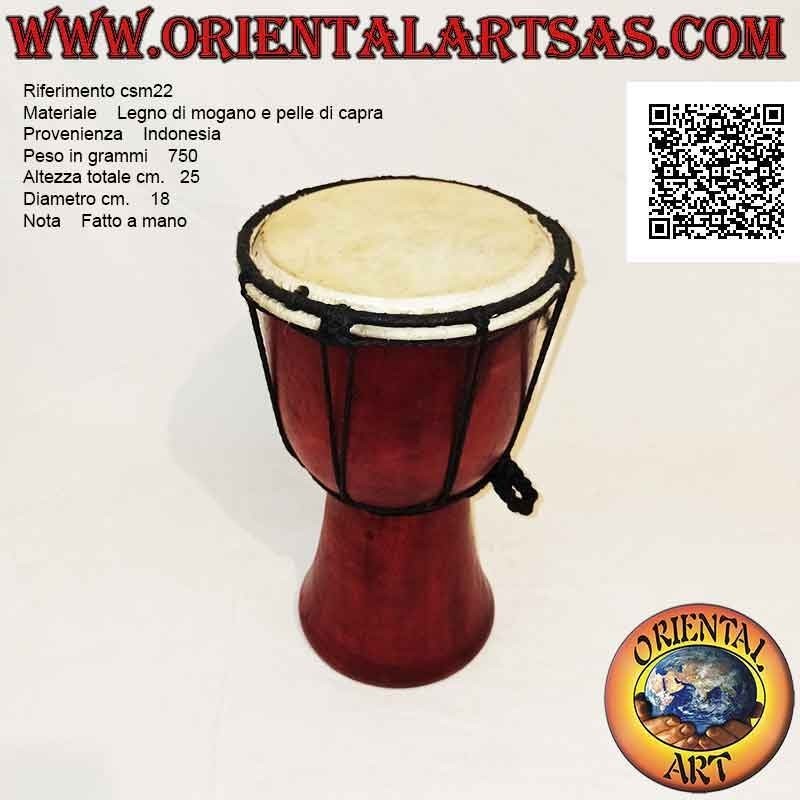 25 cm "simple" djembé bongo, burgundy color, in mahogany wood and goatskin