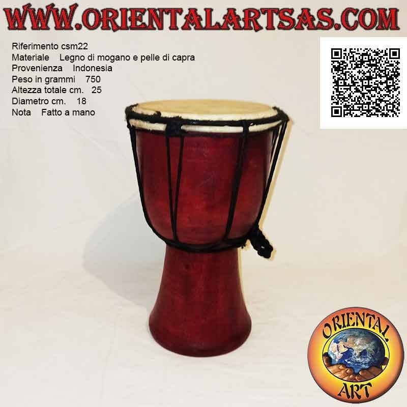 Bongo djembé "semplice" da 25 cm, colore bordeaux, in legno di mogano e pelle di capra