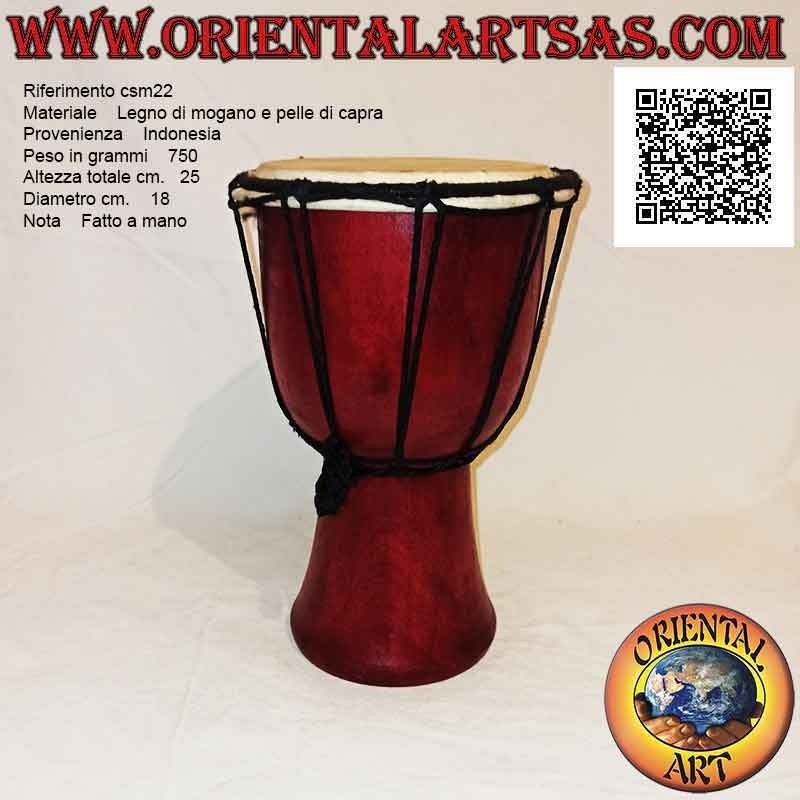 25 cm "simple" djembé bongo, burgundy color, in mahogany wood and goatskin