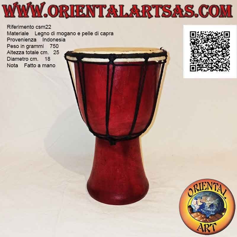 Bongo djembé "simple" de 25 cm, color burdeos, en madera de caoba y piel de cabra