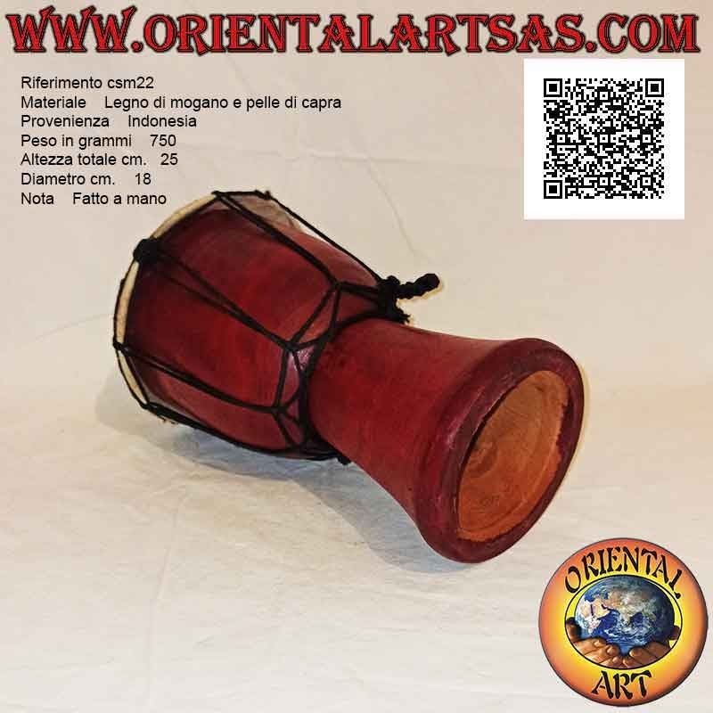 25 cm "simple" djembé bongo, burgundy color, in mahogany wood and goatskin