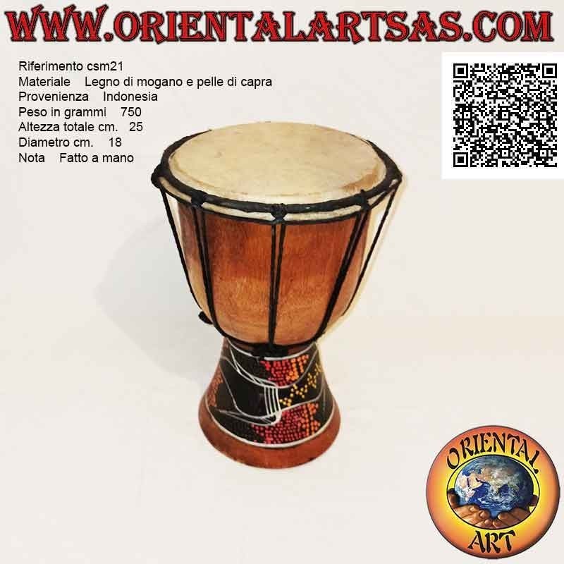 Bongo djembé "mosaic alligator decoration" 25 cm, light color, in mahogany wood and goatskin