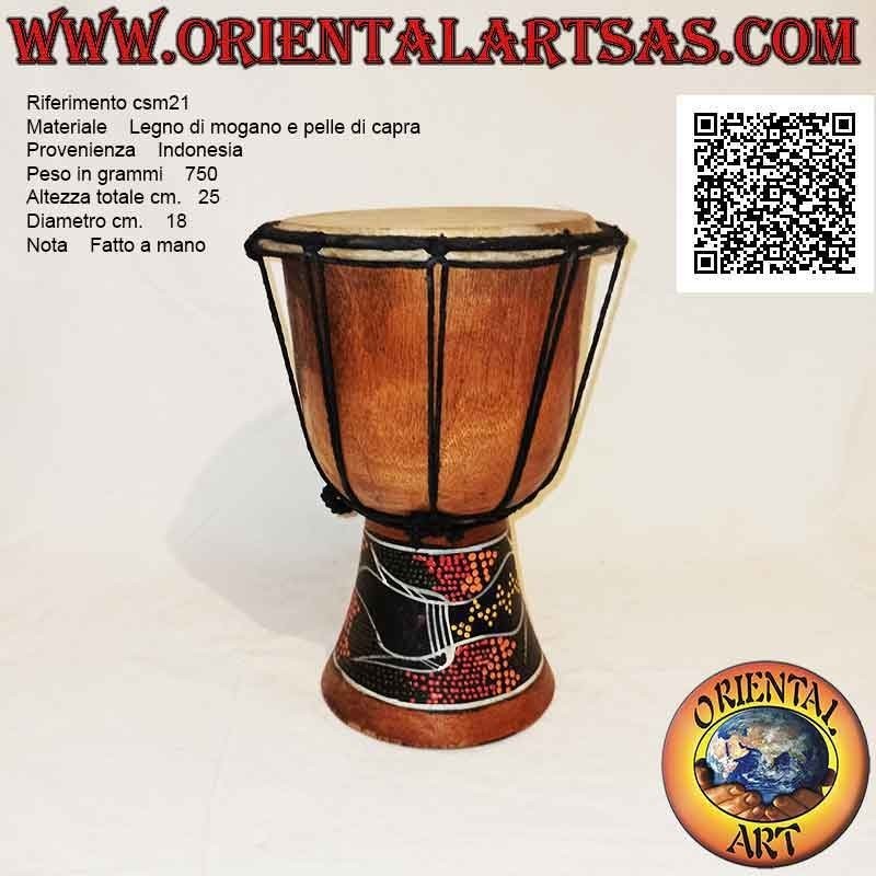 Bongo djembé "mosaic alligator decoration" 25 cm, light color, in mahogany wood and goatskin