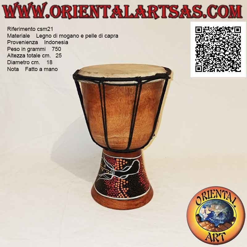 Bongo djembé "mosaico decoración de cocodrilo" 25 cm, color claro, en madera de caoba y piel de cabra