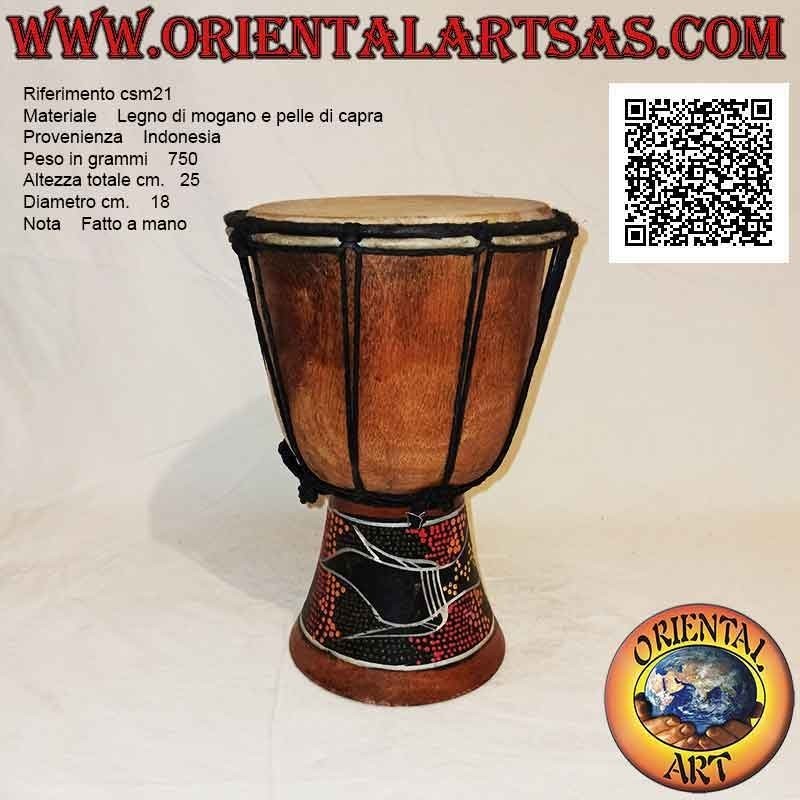 Bongo djembé "mosaico decoración de cocodrilo" 25 cm, color claro, en madera de caoba y piel de cabra