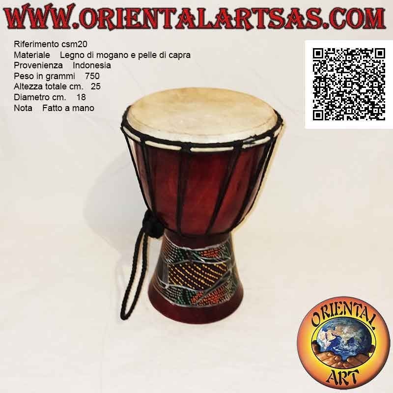 Bongo djembé "mosaico decoración de cocodrilo" 25 cm, color burdeos, en madera de caoba y piel de cabra