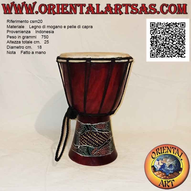 Bongo djembé "mosaic alligator decoration" 25 cm, burgundy color, in mahogany wood and goat skin