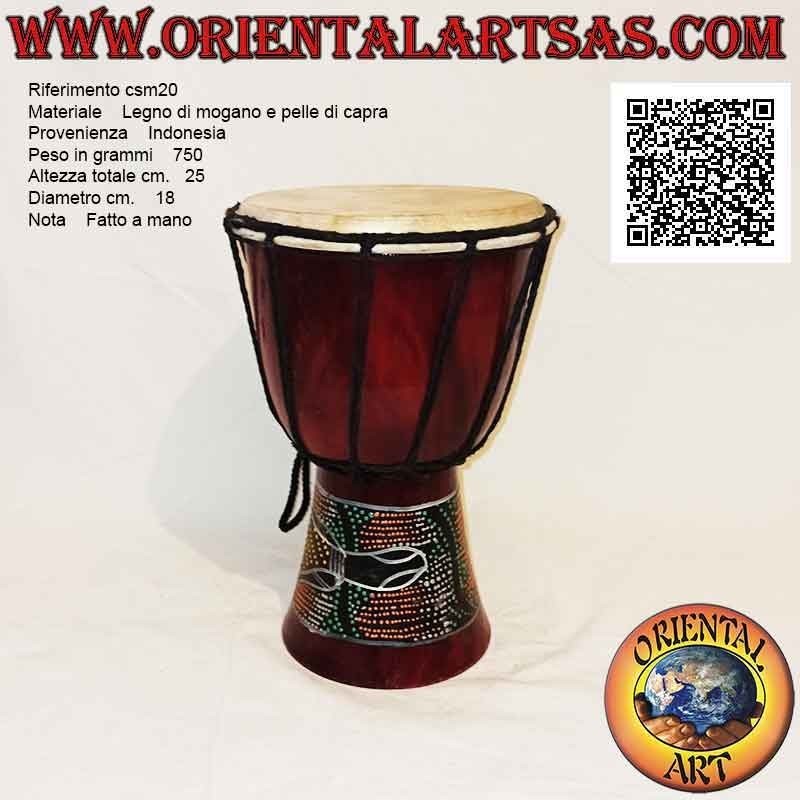 Bongo djembé "mosaic alligator decoration" 25 cm, burgundy color, in mahogany wood and goat skin