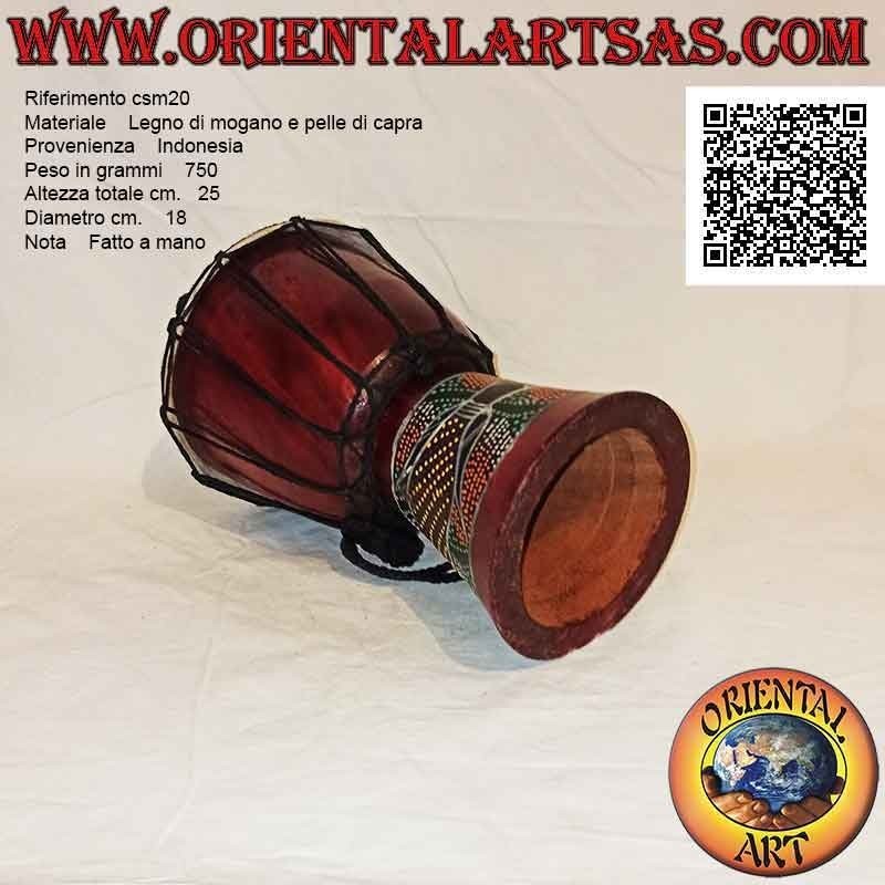 Bongo djembé "mosaic alligator decoration" 25 cm, burgundy color, in mahogany wood and goat skin