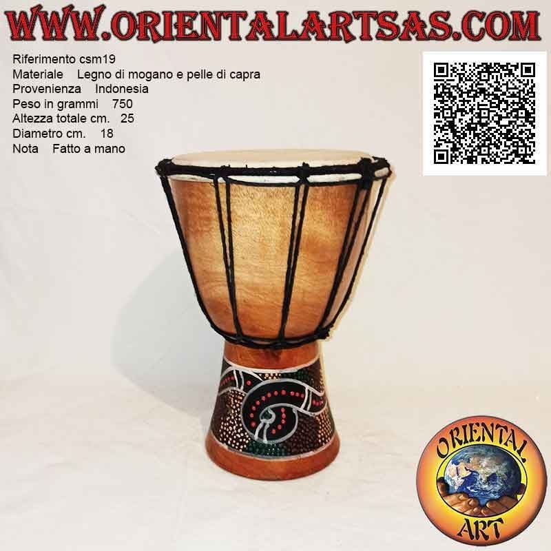 Bongo djembé "décor mosaïque serpent" 25 cm, coloris clair, en bois d'acajou et cuir de chèvre