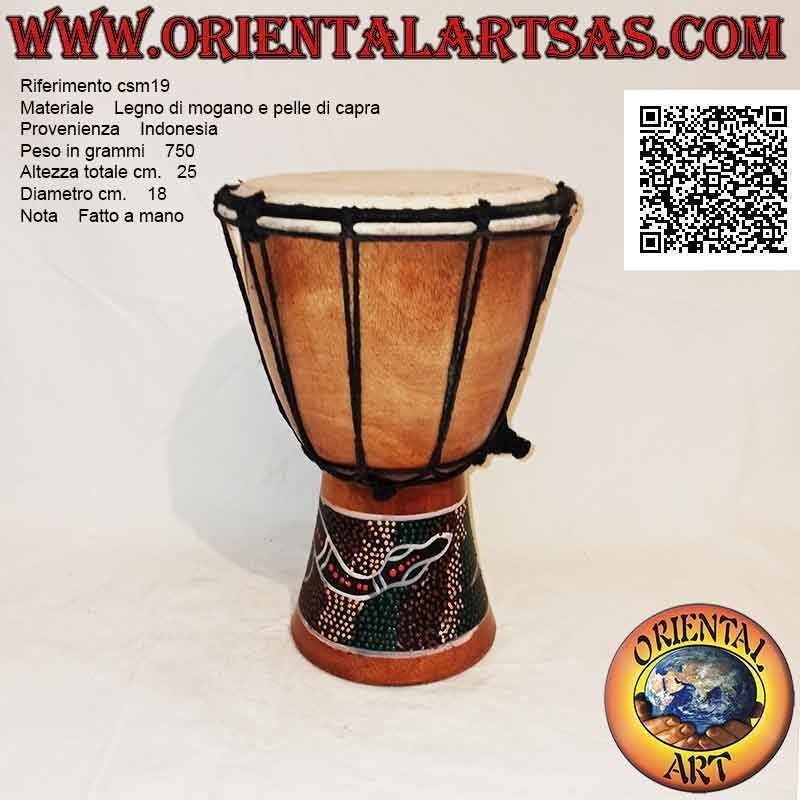 Bongo djembé "mosaic snake decoration" 25 cm, light color, in mahogany wood and goatskin