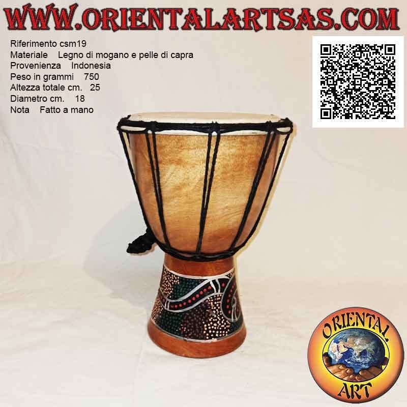 Bongo djembé "mosaic snake decoration" 25 cm, light color, in mahogany wood and goatskin