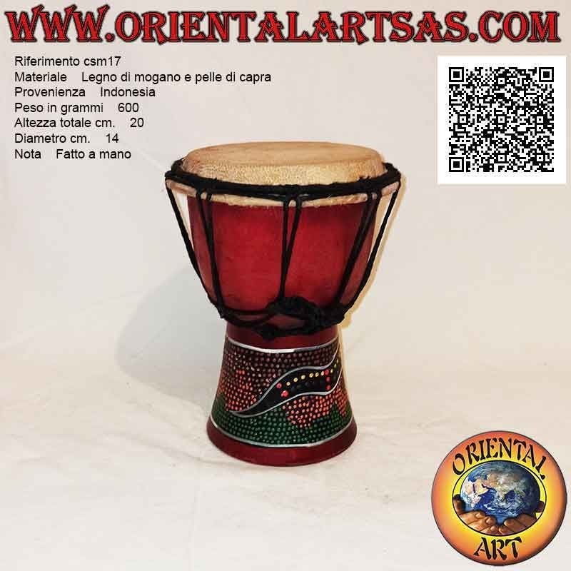 Bongo Djembé "Mosaik Schlangendekoration" von 20 cm, bordeauxrot, aus Mahagoniholz ​​und Ziegenleder