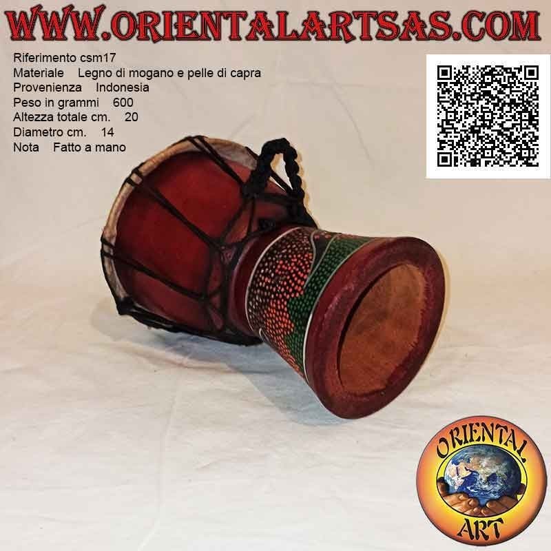 Bongo djembé "mosaic snake decoration" of 20 cm, burgundy color, in mahogany wood and goatskin
