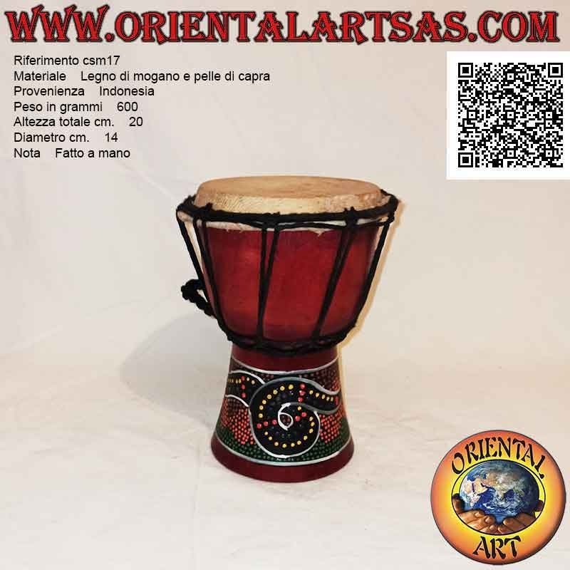 Bongo djembé "mosaic snake decoration" of 20 cm, burgundy color, in mahogany wood and goatskin