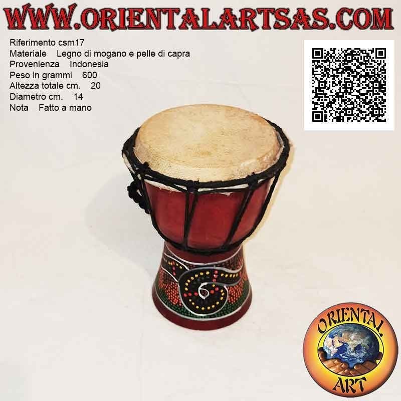 Bongo djembé "decorazione serpente mosaico" da 20 cm, colore bordeaux, in legno di mogano e pelle di capra