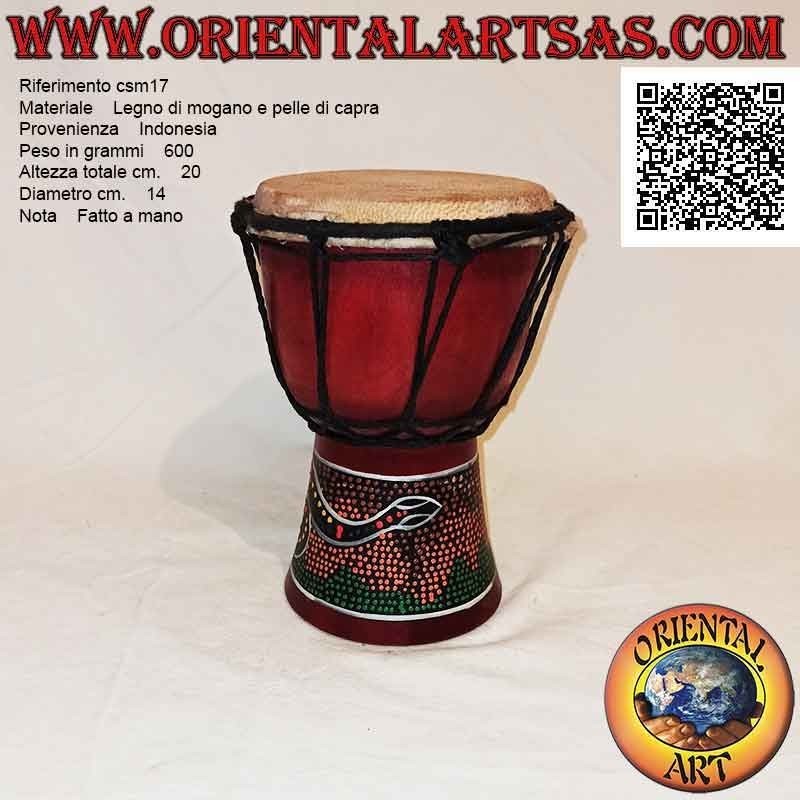 Bongo djembé "mosaic snake decoration" of 20 cm, burgundy color, in mahogany wood and goatskin