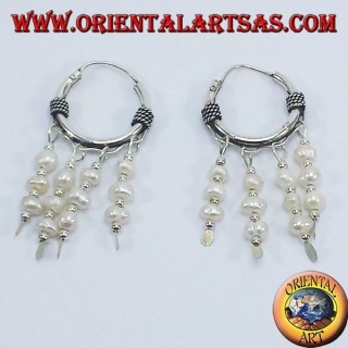 silver hoop earrings with freshwater pearls
