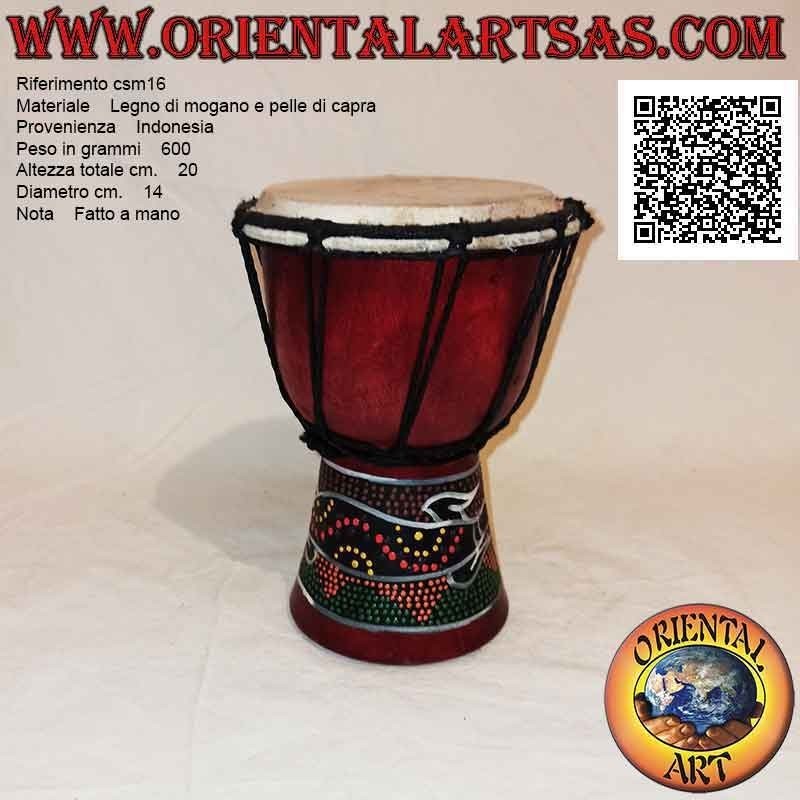 Bongo djembé "mosaic alligator decoration", 20 cm, burgundy color, in mahogany wood and goatskin