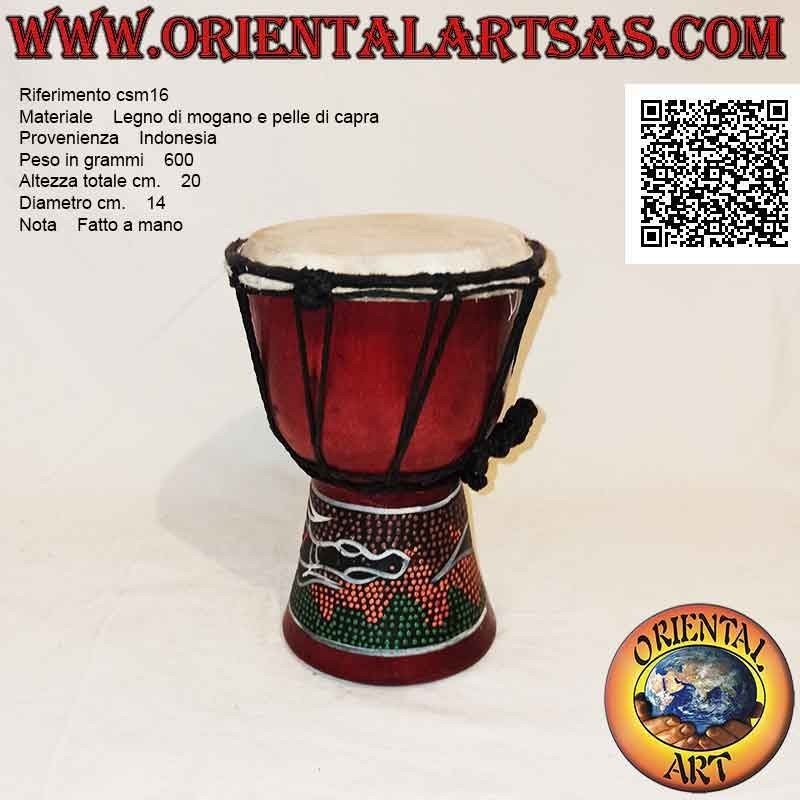 Bongo djembé "mosaic alligator decoration", 20 cm, burgundy color, in mahogany wood and goatskin